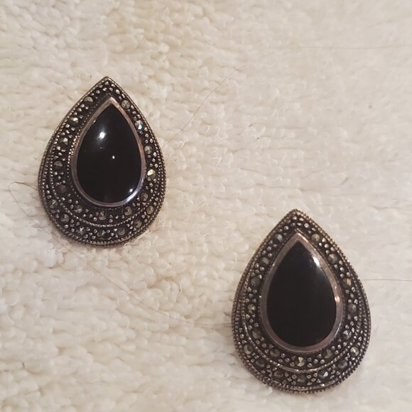 none Jewelry - Sterling Silver and Marcasite Teardrop Earings